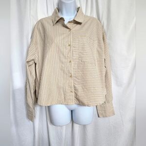 Scotch & Soda Beige Striped Button Down Boxy Shirt Size M